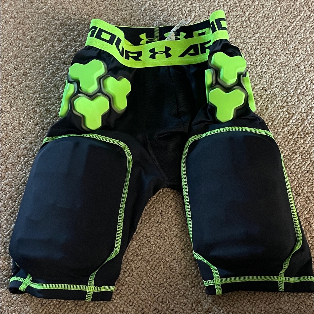 Football-Under Armour Youth Black and Neon Green Football Girdle with pads.